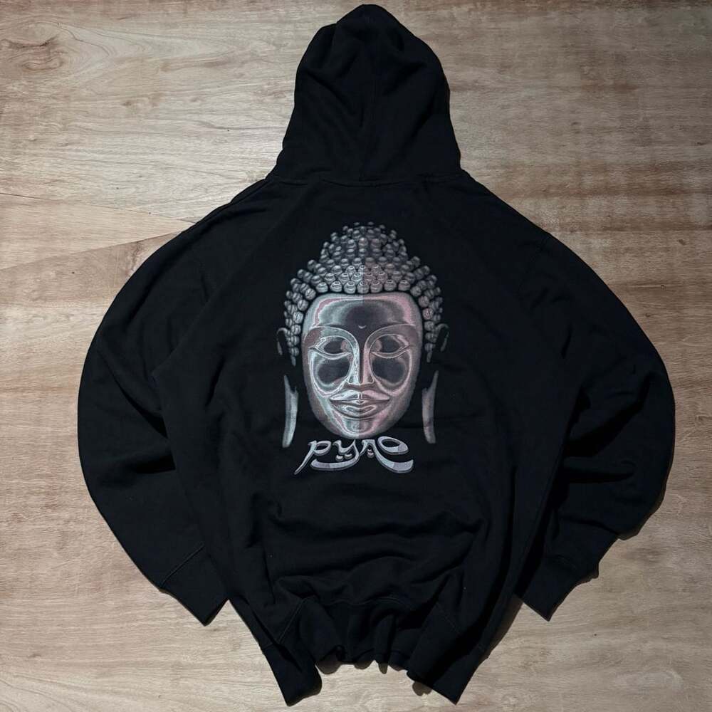 Buddha Graphic Black Pullover Hoodie Men’s Large Grunge Streetwear